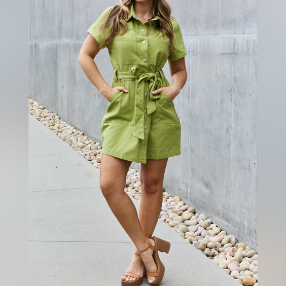 NEW Jade By Jane Stick With Me Button Down Belted Cargo Style Shirt Dress - Picture 2 of 7